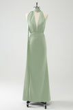 Vert foncé Sheath V-Neck Backless Robe d’invitée de mariage avec fente