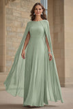 Robe longue mère de la mariée en mousseline de soie de sirène marine avec cape