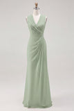 Robe longue formelle froncée blanche à col en V