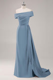 Robe longue fourreau plissée champagne à une épaule