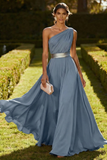 Robe Maxi en mousseline olive à une épaule