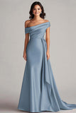 Robe longue formelle plissée à une épaule fourreau champagne