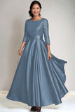 Paillettes scintillantes à paillettes à rayures longues bleu marine Robe longue mère de la mariée