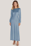 Robe formelle trapèze à manches longues en satin ivoire à encolure dégagée