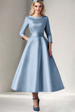 Satin Rose Une Ligne Longueur Thé Robe Mère De La Mariée