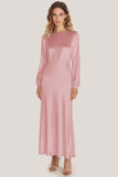 Robe formelle trapèze à manches longues en satin ivoire à encolure dégagée