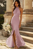 Halter Dusty Sage Sirène Volants Robe de demoiselle d’honneur en mousseline de soie