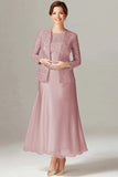 Robe 2 pièces Mère de la mariée en mousseline de champagne trapèze