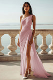 Mousseline de soie ivoire une épaule Maxi gaine plage robe de fiançailles avec fente