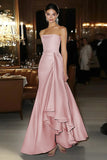 Robe de gala bustier en satin rose fourreau