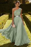 Robe Maxi en mousseline olive à une épaule