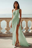 Mousseline de soie ivoire une épaule Maxi gaine plage robe de fiançailles avec fente