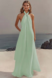 Robe longue de graduation en mousseline de soie blanche