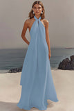 Robe longue de graduation en mousseline de soie blanche