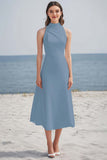 Robe midi de fiançailles en satin ivoire simple à col haut