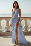 Mousseline de soie ivoire une épaule Maxi gaine plage robe de fiançailles avec fente