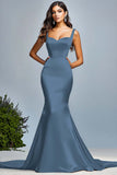 Robe longue de bal sirène vert foncé en satin