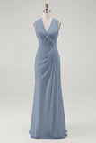 Robe longue formelle froncée blanche à col en V