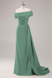 Robe longue fourreau plissée champagne à une épaule