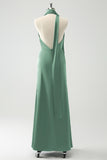 Vert foncé Sheath V-Neck Backless Robe d’invitée de mariage avec fente