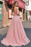 Robe de bal de promo à bretelles fines à blush scintillant avec cape