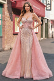 Robe de bal de promo à bretelles fines à blush scintillant avec cape