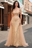 Robe longue de bal sirène à paillettes au champagne