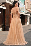 Robe longue de bal sirène à paillettes au champagne