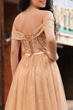 Robe longue de bal sirène à paillettes au champagne
