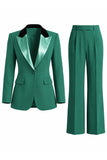 Costume d'affaires femme 2 pièces vert foncé revers pointe un bouton