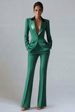 Costume d'affaires femme 2 pièces vert foncé revers pointe un bouton