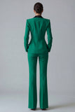 Costume d'affaires femme 2 pièces vert foncé revers pointe un bouton