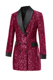 Blazer moulant moulant bordeaux scintillant pour femme