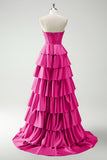 Vert Sweetheart Princesse Satin Tiered Long Corset Robe De Soirée avec Fente