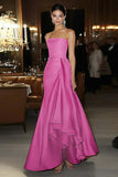 Robe de gala bustier en satin rose fourreau