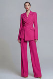 Costumes de travail féminins 2 pièces à boutons en fuchsia avec ceinture