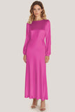 Robe formelle trapèze à manches longues en satin ivoire à encolure dégagée