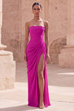 Robe de soirée longue rose clair bustier froissée avec fente