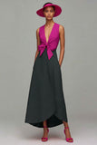 Orange et fuchsia Col en V Robe de cérémonie trapèze