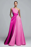 Robe formelle rose ligne A à une épaule froncée