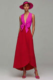 Orange et fuchsia Col en V Robe de cérémonie trapèze