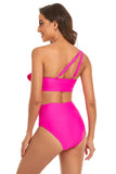 Maillot de bain deux pièces fuchsia taille haute à une épaule