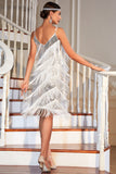 Roging Blanc 20s Gatsby Robe à franges