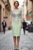 Robe midi Mother of the Bride Mother of the Bride à col bateau bleu clair avec un col en fusil et manches 3/4