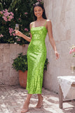 Robe midi à bretelles fines dorées bodycon scintillantes avec sequins