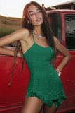 Robe de graduation à pompons blancs à paillettes scintillantes