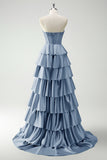 Vert Sweetheart Princesse Satin Tiered Long Corset Robe De Soirée avec Fente