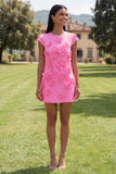 Robe bodycon jaune à col rond avec fleurs 3D