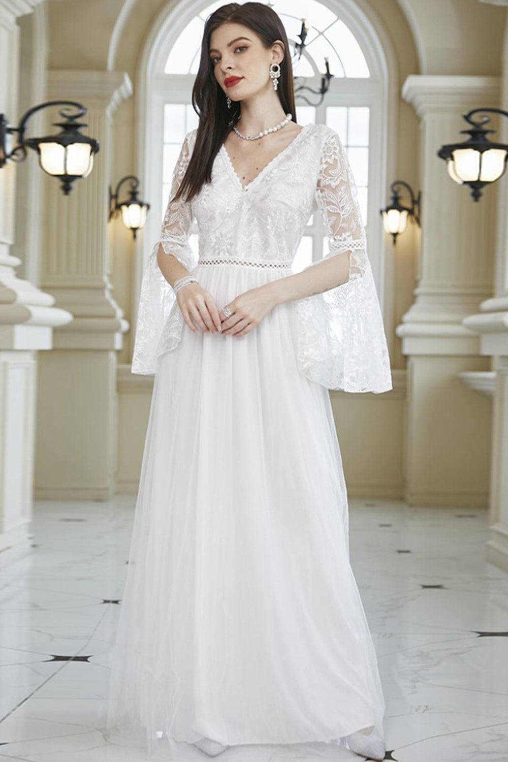 De Mariée Camaieu Robe Blanche Dentelle Soirée Longue Robe
