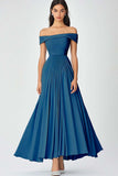 Robe formelle en mousseline de soie froncée bleu ciel une ligne